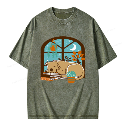 Pagewings Sleepy Pit Bull Terrier  Unisex Washed T-shirt