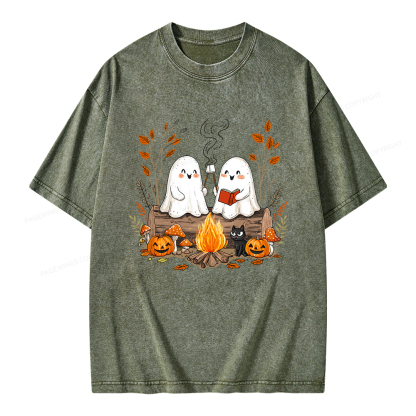 Pagewings Cute Ghost Halloween Unisex Washed T-shirt