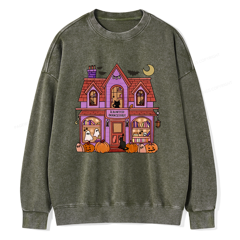 Pagewings Haunted Bookstore Unisex Washed Sweatshirt