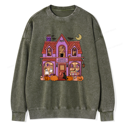 Pagewings Haunted Bookstore Unisex Washed Sweatshirt