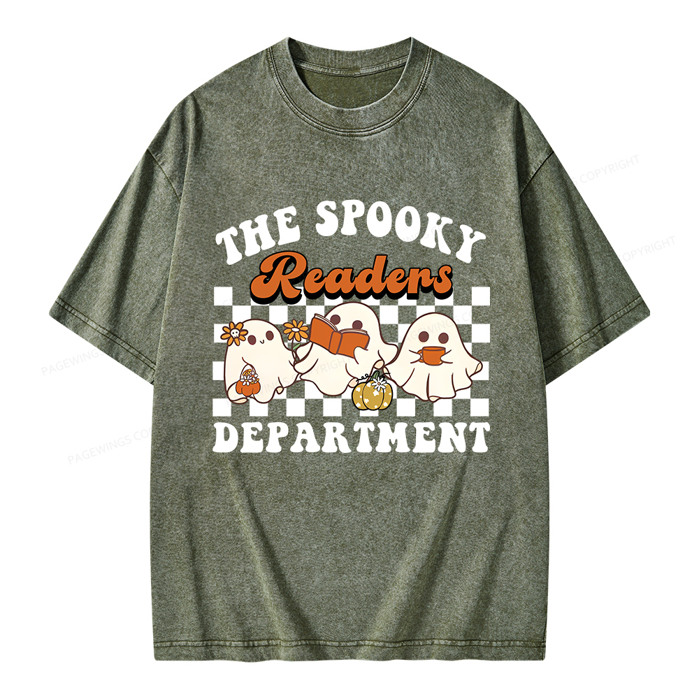 Pagewings Spooky Reader Halloween Unisex Washed T-shirt