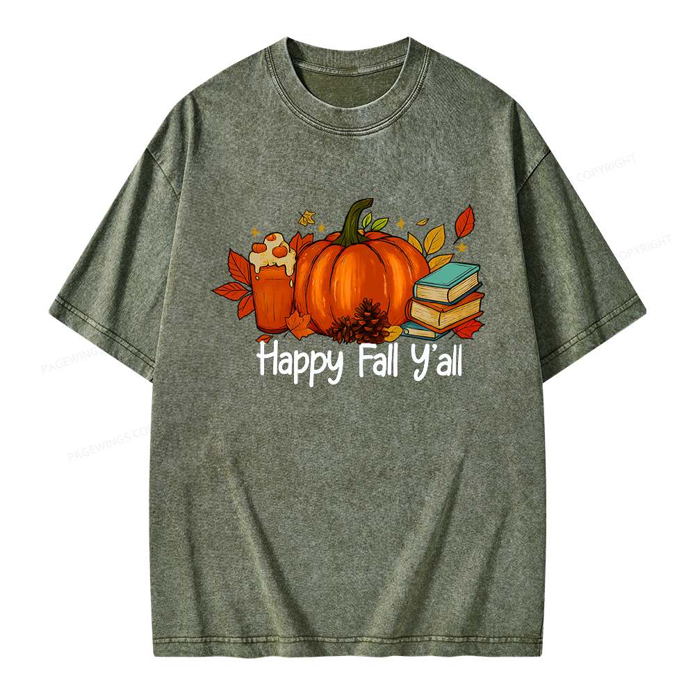 Pagewings Happy Fall Yall Unisex Washed T-shirt
