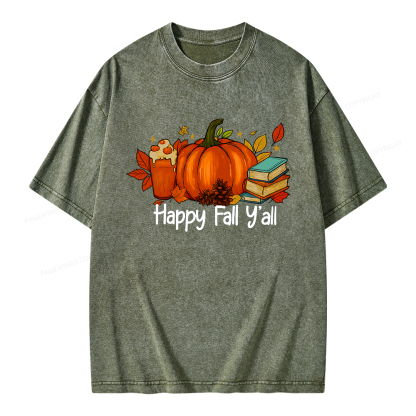 Pagewings Happy Fall Yall Unisex Washed T-shirt