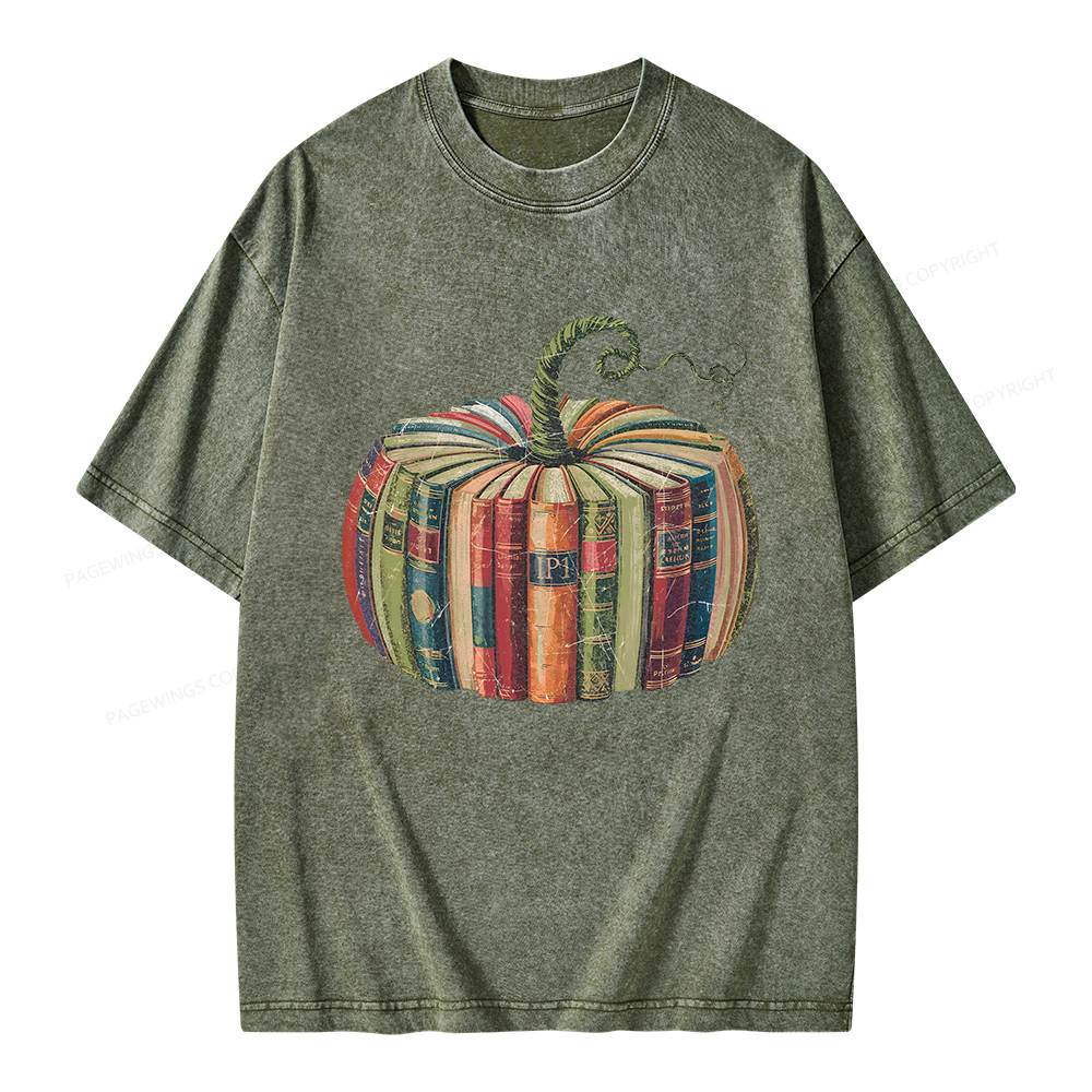 Pagewings Fall Book Pumpkin Unisex Washed T-shirt
