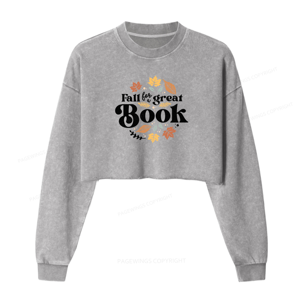 Pagewings Thanksgiving Fall For A Great Book Women Washed Crop Sweatshirt