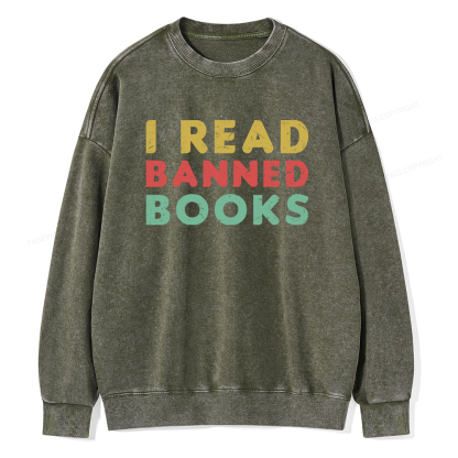 Pagewings Vintage I Read Banned Books Geek Readers T-Shirt Unisex Washed Sweatshirt