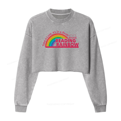 Pagewings Reading Rainbow Women Washed Crop Sweatshirt