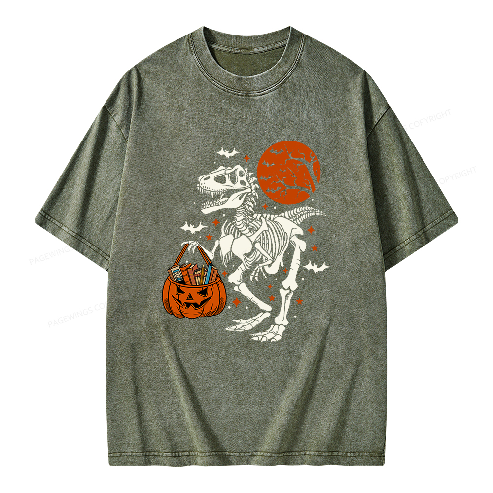 Pagewings Dinosaur Halloween Unisex Washed T-shirt