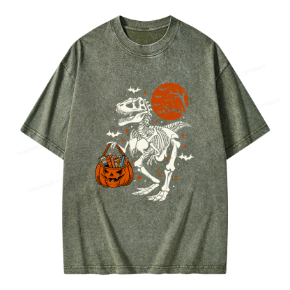 Pagewings Dinosaur Halloween Unisex Washed T-shirt
