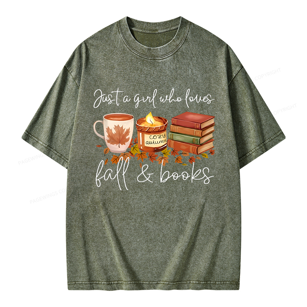 Pagewings Just A Girl Who Loves Fall&Books  Unisex Washed T-shirt
