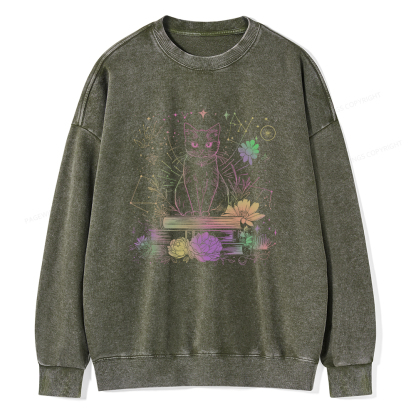 Pagewings Black Cat Book Lover Unisex Washed Sweatshirt