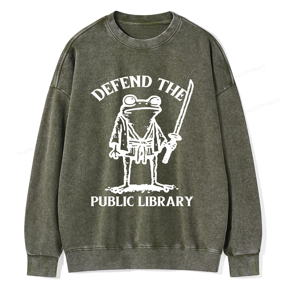 Pagewings Defend Your Public Library Unisex Washed Sweatshirt