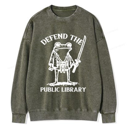 Pagewings Defend Your Public Library Unisex Washed Sweatshirt