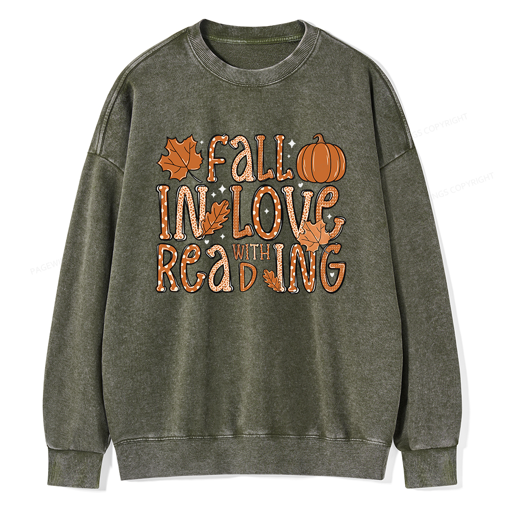 Pagewings Fall In Love With Reading Unisex Washed Sweatshirt