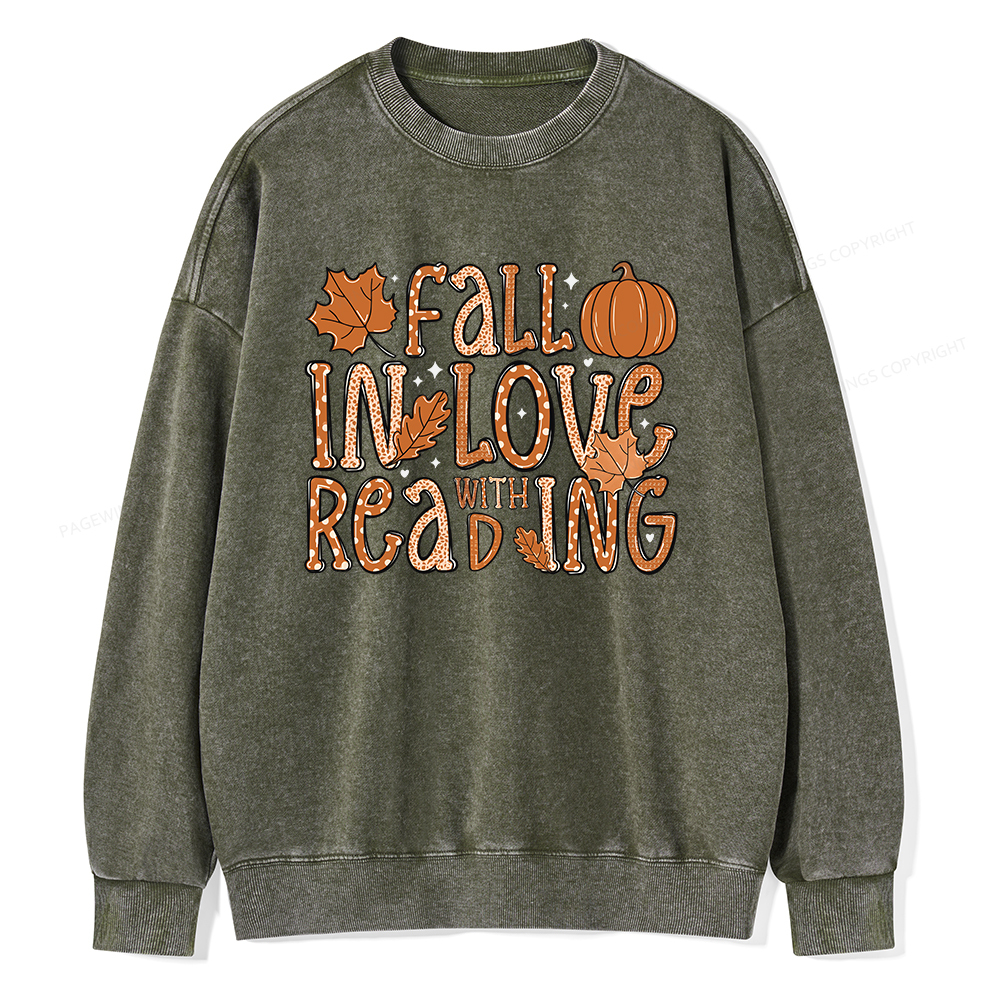 Pagewings Fall In Love With Reading Unisex Washed Sweatshirt