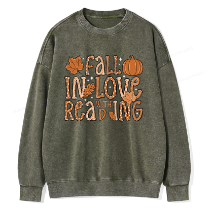 Pagewings Fall In Love With Reading Unisex Washed Sweatshirt