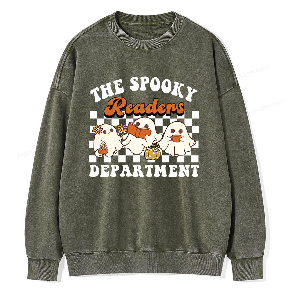 Pagewings Spooky Reader Halloween Unisex Washed Sweatshirt