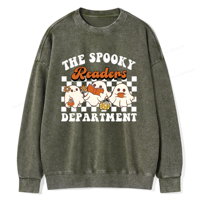 Pagewings Spooky Reader Halloween Unisex Washed Sweatshirt