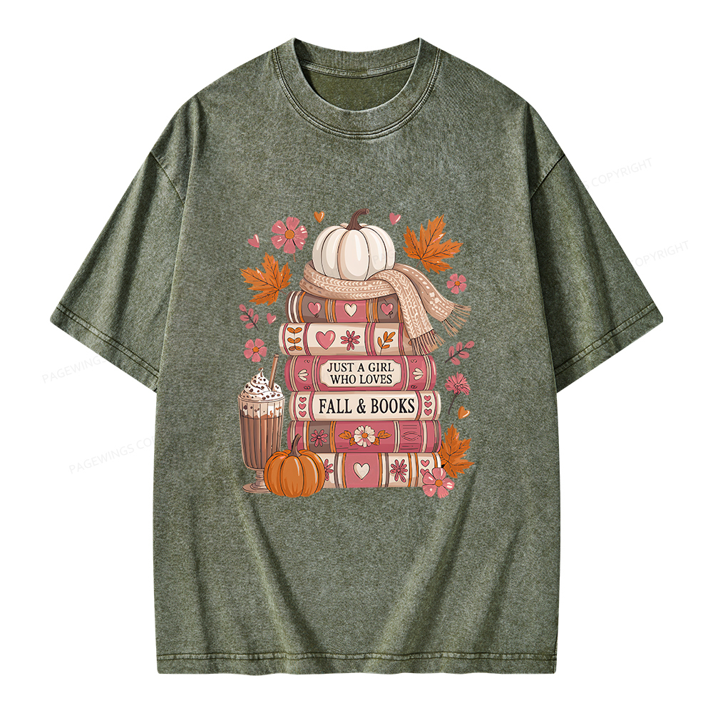Pagewings Just A Girl Who Loves Fall&Books Unisex Washed T-shirt