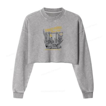 Pagewings Tired Moms Book Club Women Washed Crop Sweatshirt