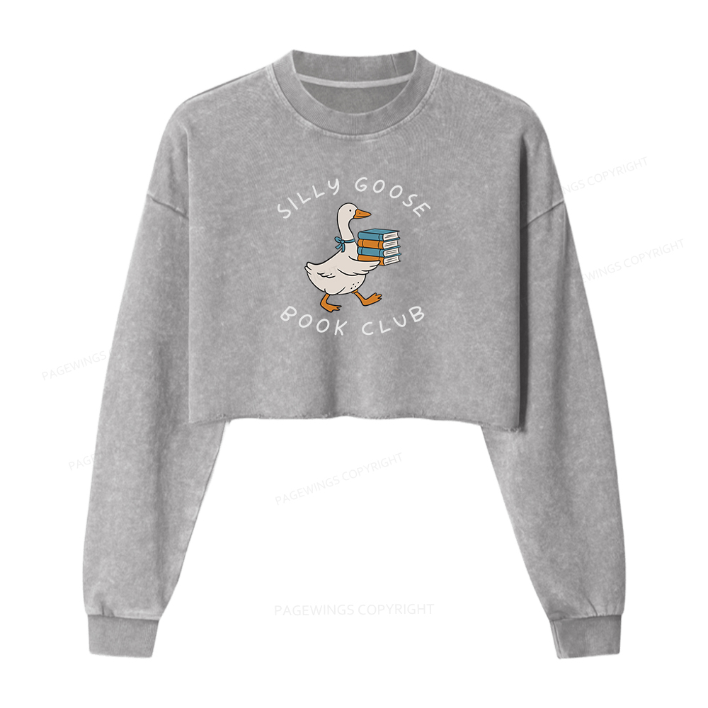 Pagewings Silly Goose Book Club Women Washed Crop Sweatshirt