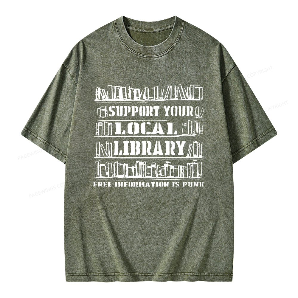 Pagewings Support Your Local Library Unisex Washed T-shirt
