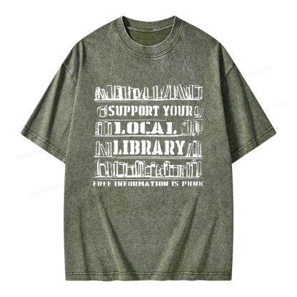 Pagewings Support Your Local Library Unisex Washed T-shirt