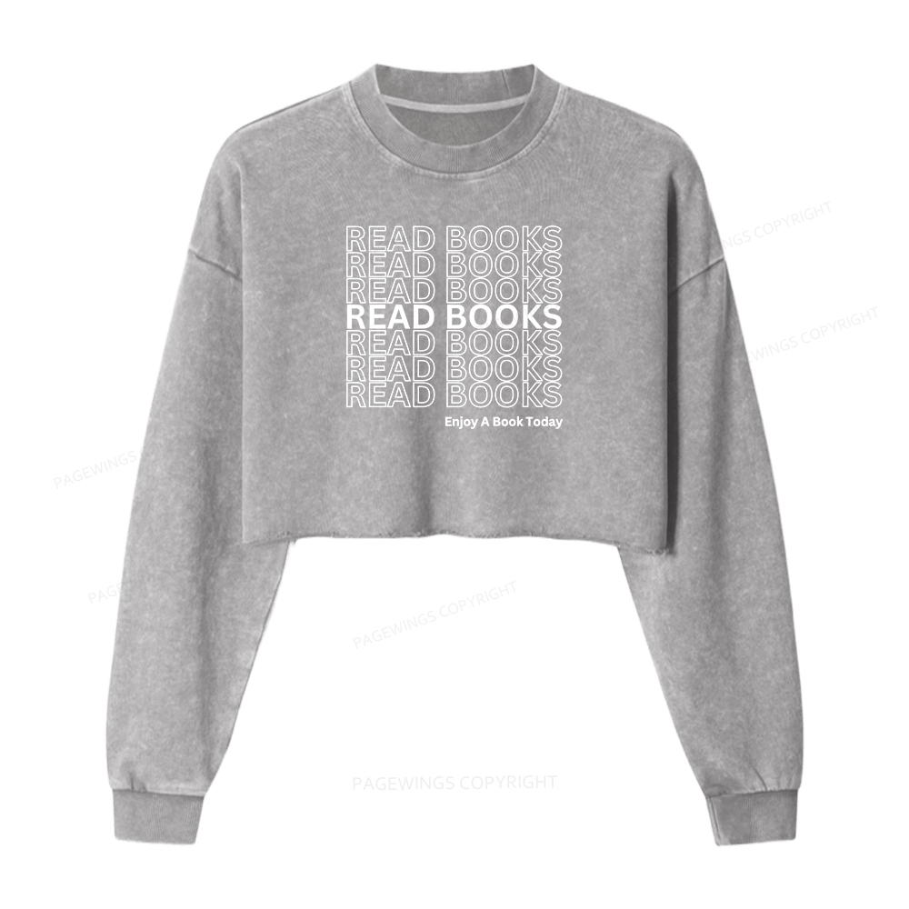 Pagewings Read Books Librarian Women Washed Crop Sweatshirt