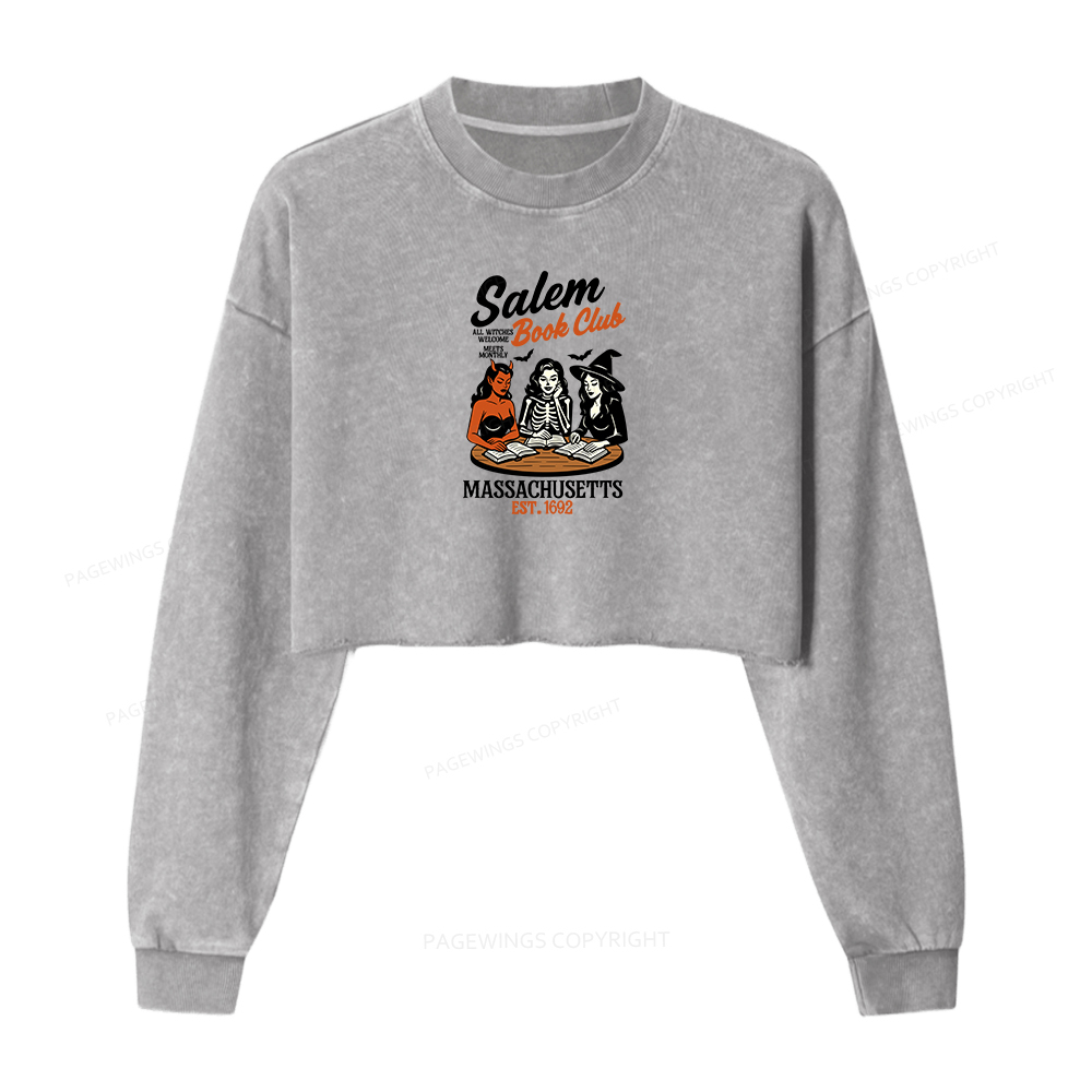 Pagewings Salem Book Club Women Washed Crop Sweatshirt