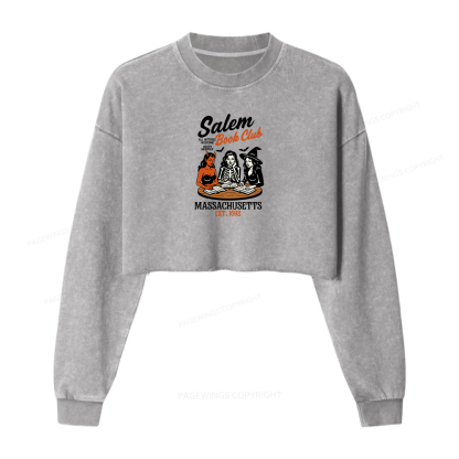 Pagewings Salem Book Club Women Washed Crop Sweatshirt