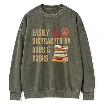 Pagewing Easily Distracted By Dogs And Books Unisex Washed Sweatshirt