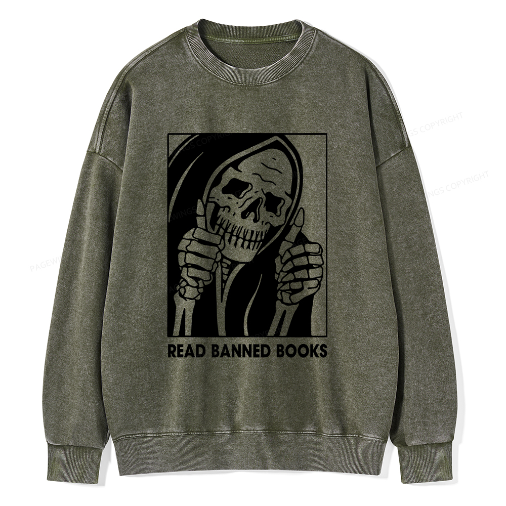 Pagewings Read Banned Books Unisex Washed Sweatshirt