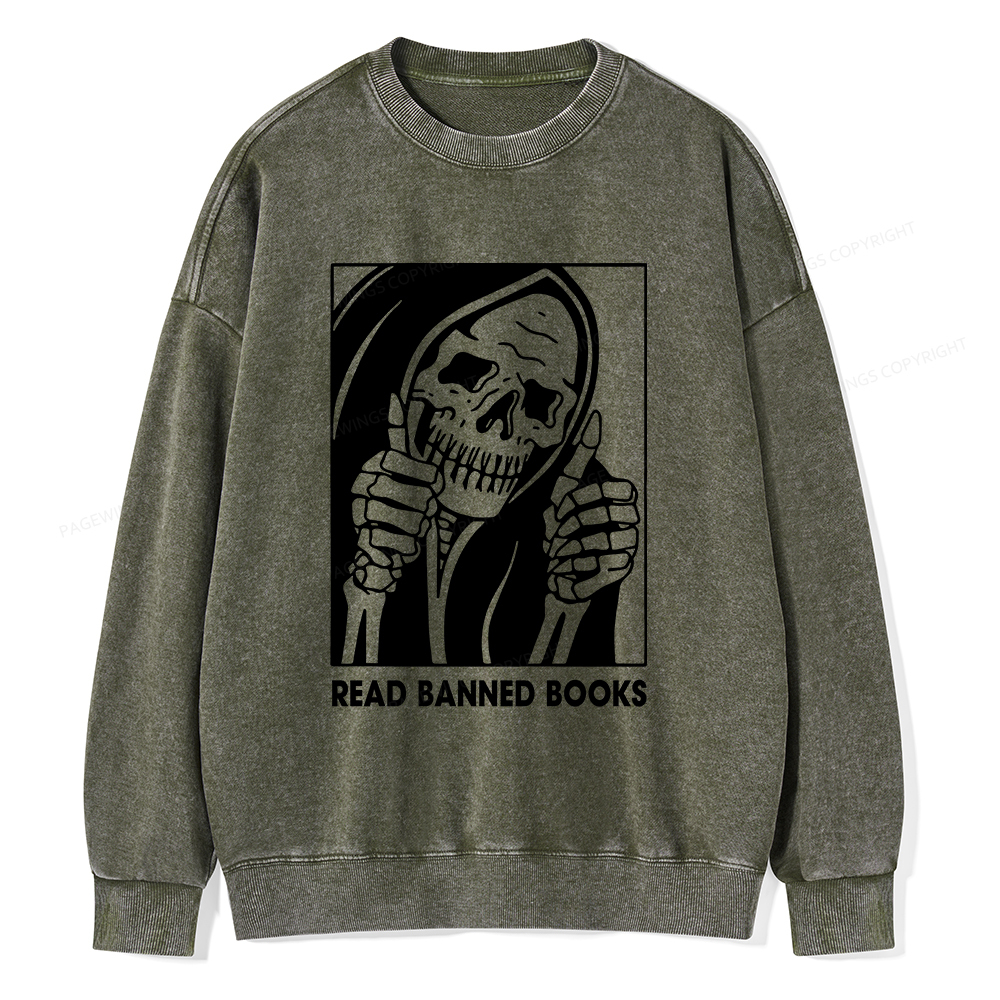 Pagewings Read Banned Books Unisex Washed Sweatshirt
