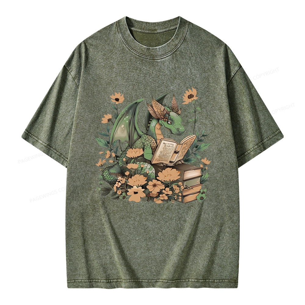 Pagewings Fantasy Book Dragon Unisex Washed T-shirt