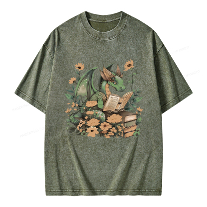 Pagewings Fantasy Book Dragon Unisex Washed T-shirt