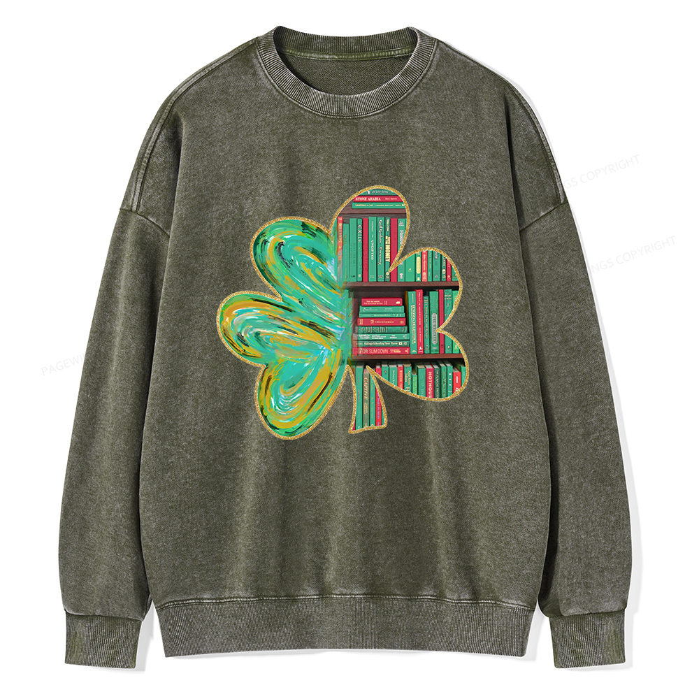 Pagewings Cloverleaf Creative Bookshelf Unisex Washed Sweatshirt