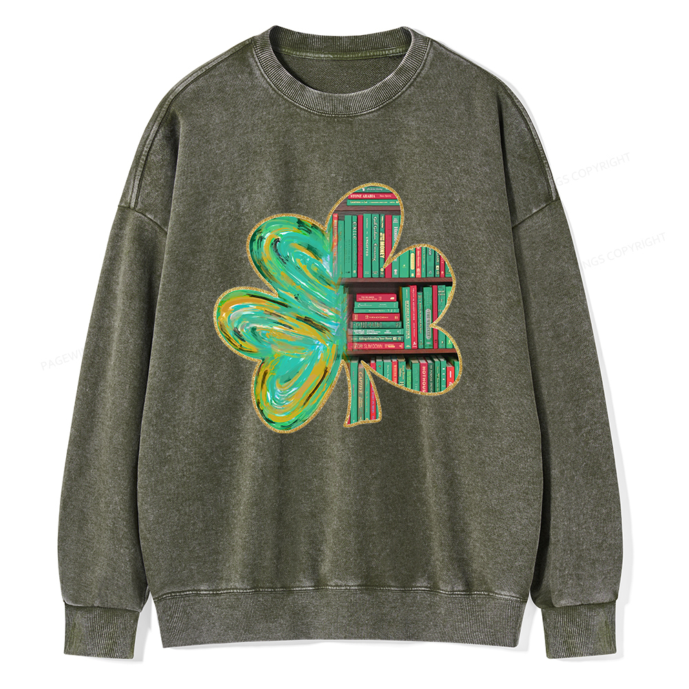 Pagewings Cloverleaf Creative Bookshelf Unisex Washed Sweatshirt