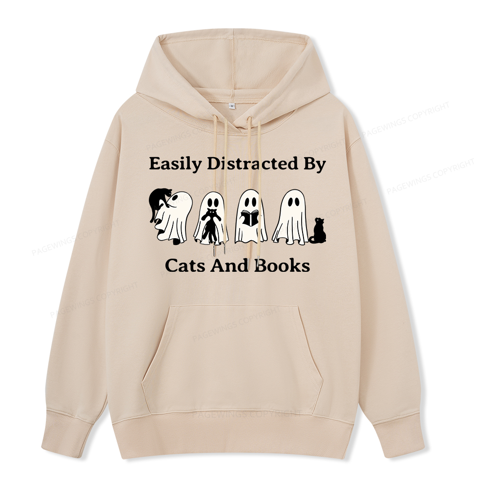 Pagewings Easily Distracted By Cats And Books Unisex Classic Hoodie