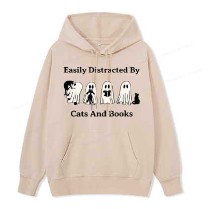 Pagewings Easily Distracted By Cats And Books Unisex Classic Hoodie