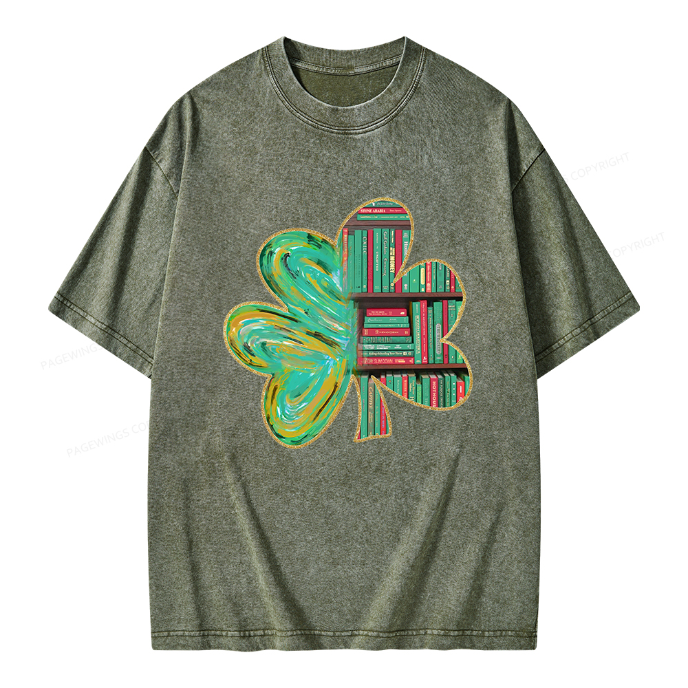 Pagewings Cloverleaf Creative Bookshelf Unisex Washed T-shirt