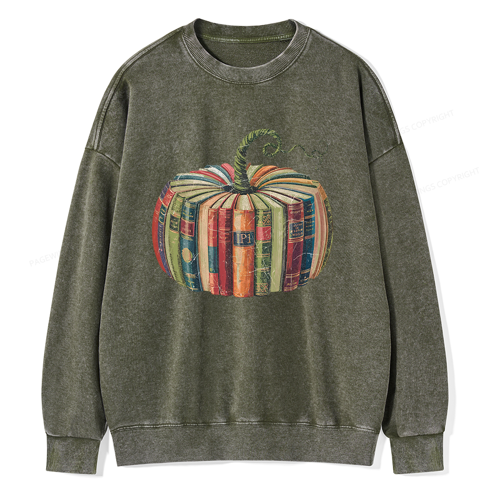 Pagewings Fall Book Pumpkin Unisex Washed Sweatshirt