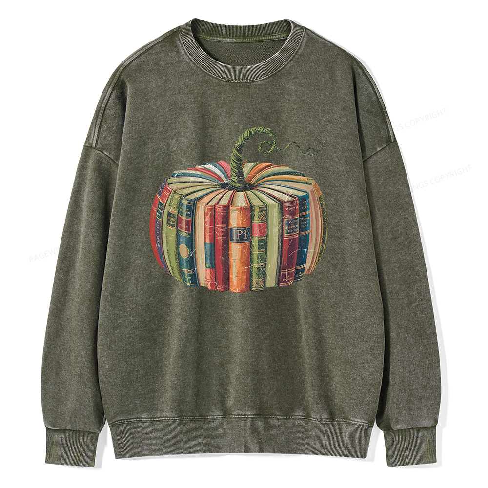 Pagewings Fall Book Pumpkin Unisex Washed Sweatshirt