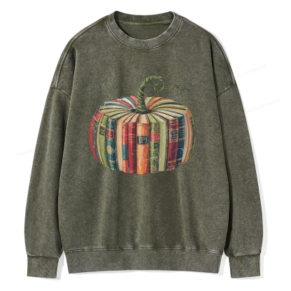 Pagewings Fall Book Pumpkin Unisex Washed Sweatshirt