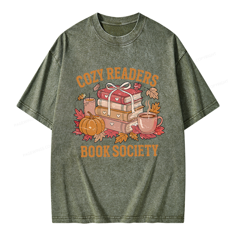 Pagewings Cozy Readers Book Society Unisex Washed T-shirt