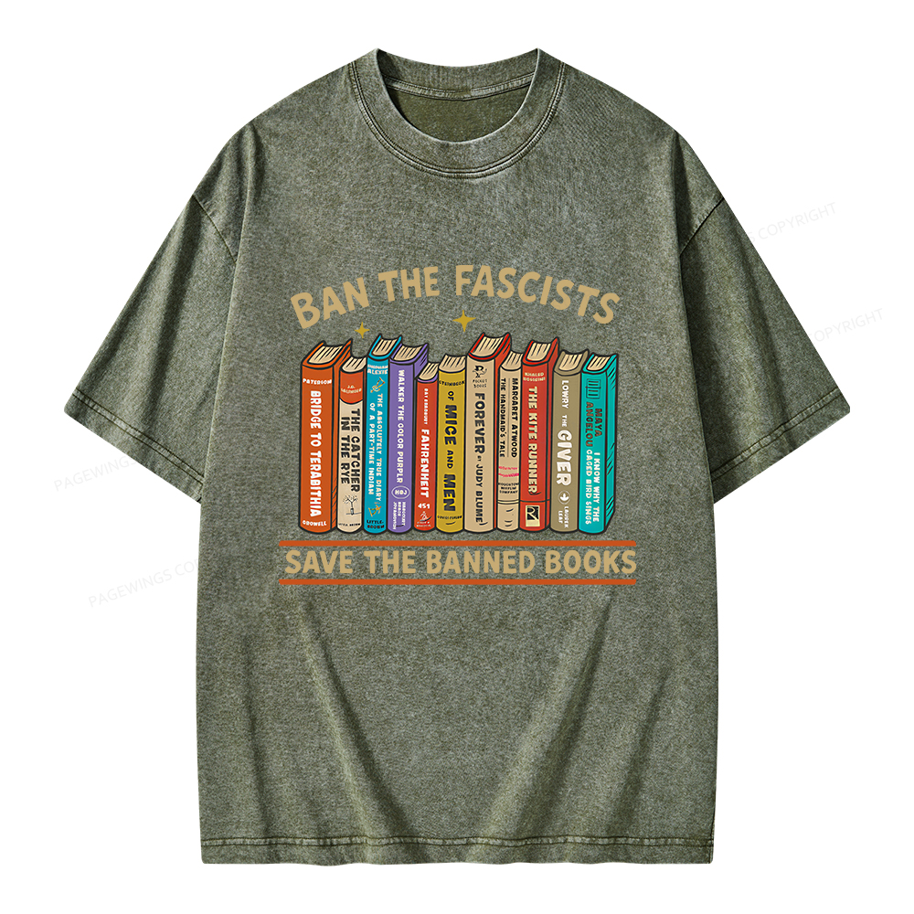 Pagewings Ban The Fascist Save The Banned Books Unisex Washed T-shirt