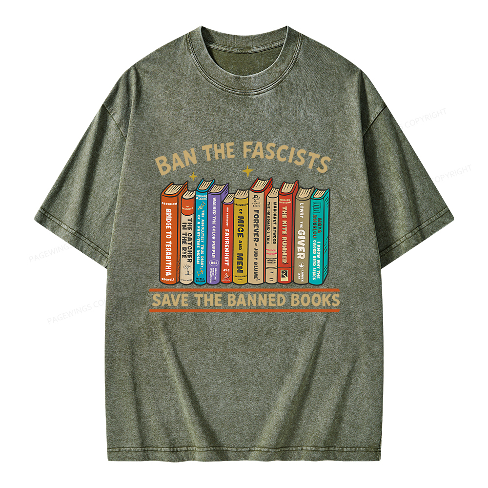 Pagewings Ban The Fascist Save The Banned Books Unisex Washed T-shirt
