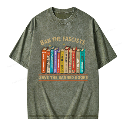 Pagewings Ban The Fascist Save The Banned Books Unisex Washed T-shirt