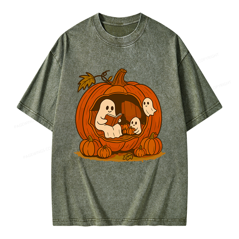 Pagewings Pumpkin Reading Nook Unisex Washed T-shirt