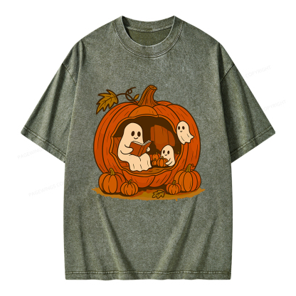 Pagewings Pumpkin Reading Nook Unisex Washed T-shirt
