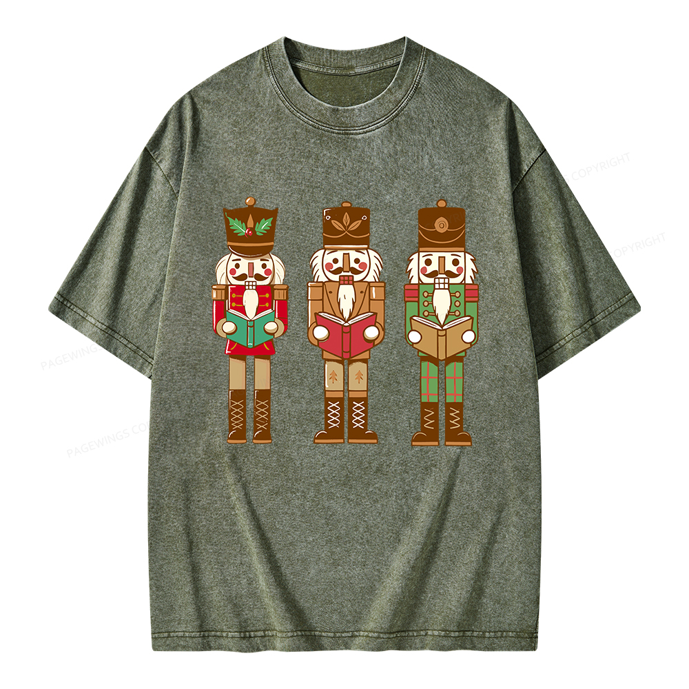 Pagewings Christmas Nutcracker Reading Books Unisex Washed T-shirt